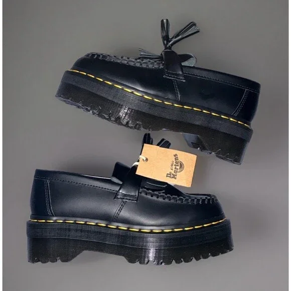 Dr. Martens Adrian Quad Black Leather Platform Tassel Loafers Women's - Picture 4 of 5